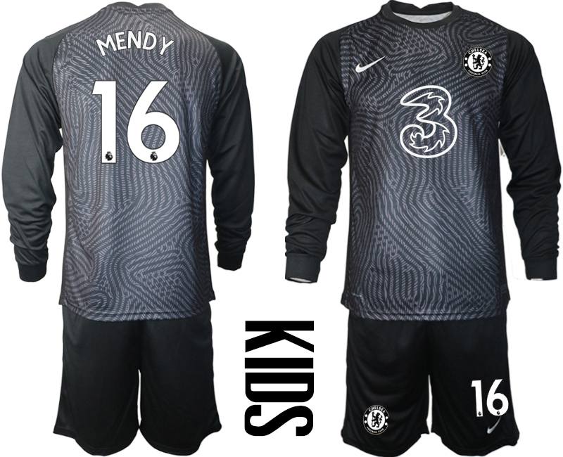 2021 Chelsea black Youth long sleeve goalkeeper #16 soccer jerseys->youth soccer jersey->Youth Jersey